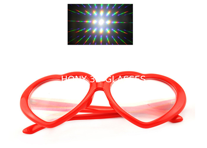 Red Heart Frame Plastic Diffraction Fireworks 3D Rainbow Okulary na imprezę